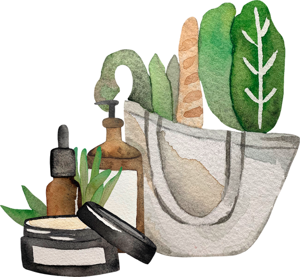Watercolor herbs and Zero Waste cosmetic